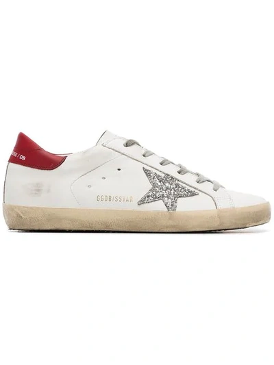Shop Golden Goose White Superstar Glitter Leather Sneakers