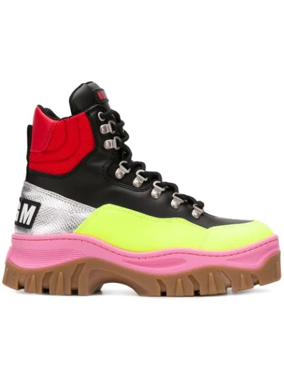 Shop Msgm Tractor Color Block Boots In Black