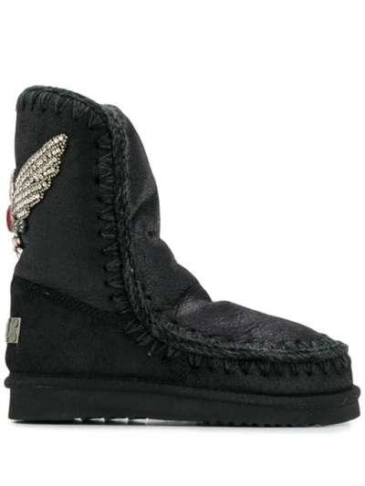 Shop Mou Eskimo Crystal Embellished Boots In Black