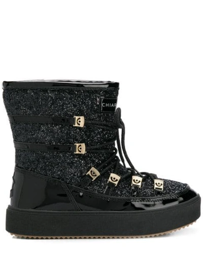 Shop Chiara Ferragni Lace-up Glitter Moon Boots In Black