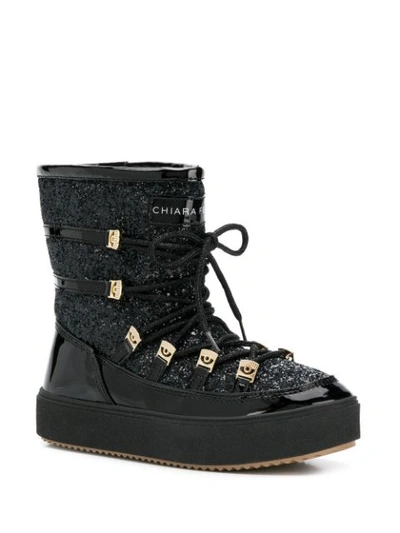 Shop Chiara Ferragni Lace-up Glitter Moon Boots In Black
