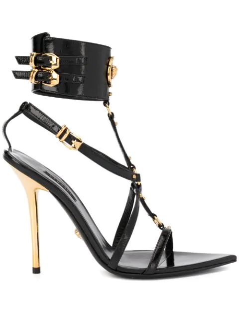 versace black strappy heels