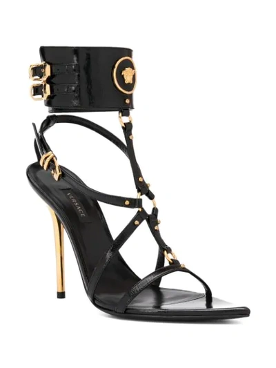 Shop Versace Medusa Strappy Sandals In Black