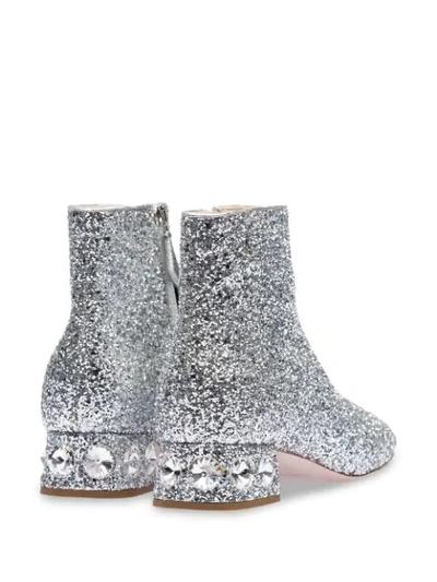 Shop Miu Miu Glitter Ankle Boots In Silver