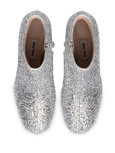 Shop Miu Miu Glitter Ankle Boots In Silver