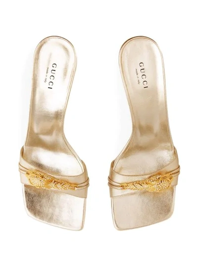 Shop Gucci Tiger Embellished Sandals In Gold