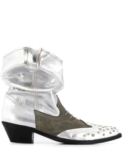 Junya Watanabe Studded Cowboy Boots In 1 Silver Grey | ModeSens