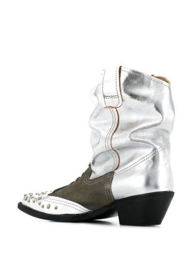 Shop Junya Watanabe Studded Cowboy Boots In 1 Silver Grey