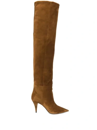 Shop Saint Laurent Kiki Thigh-high Boots In Brown