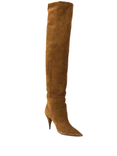 Shop Saint Laurent Kiki Thigh-high Boots In Brown
