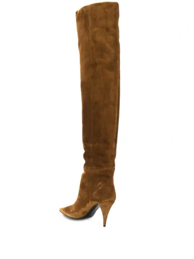 Shop Saint Laurent Kiki Thigh-high Boots In Brown