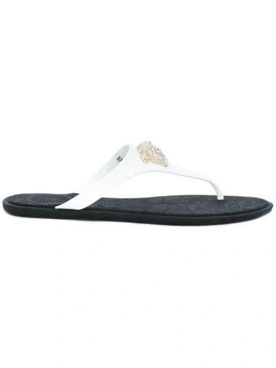 Shop Versace Medusa T-bar Flip Flops - White