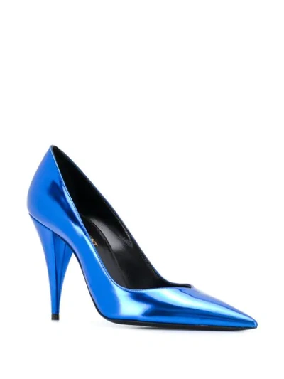 Shop Saint Laurent Metallic Kiki Pumps In Blue