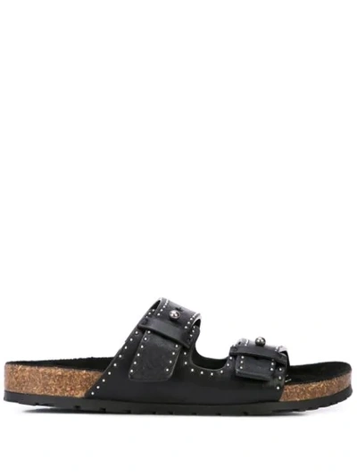 Shop Saint Laurent Jimmy Studded Slides In Black