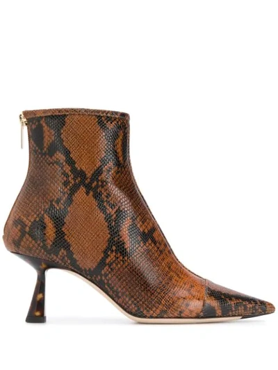 JIMMY CHOO KIX 65MM SNAKE-EFFECT BOOTS - 棕色