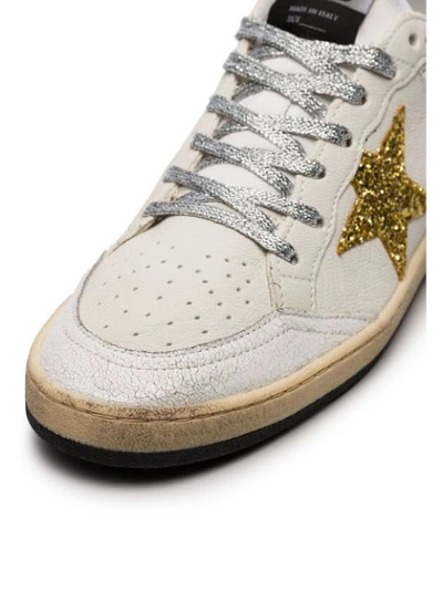 Shop Golden Goose Ball Star Applique Leather Sneakers In White