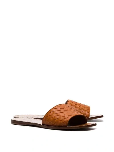 Shop Bottega Veneta Brown Ravello Intrecciato Leather Sandals