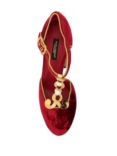 Shop Dolce & Gabbana Painted Heel T-strap Pumps In 89668 Red/gold