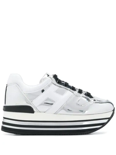 Shop Hogan Metallic Leather Sneakers In White