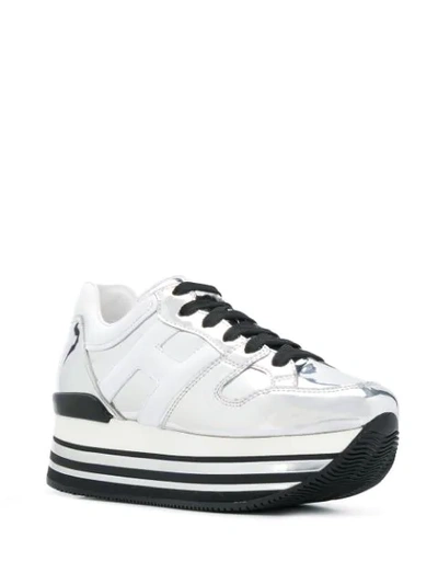Shop Hogan Metallic Leather Sneakers In White