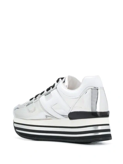 Shop Hogan Metallic Leather Sneakers In White