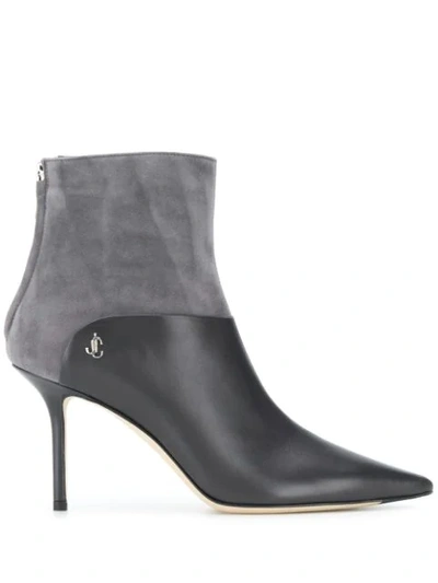 Shop Jimmy Choo Beyla 85 Pointed Toe Boots In Grey