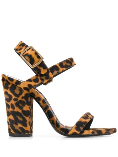 Shop Saint Laurent Leopard Print Sandals In Brown