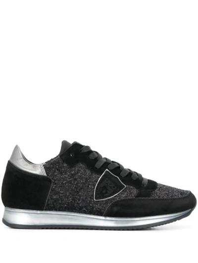 Shop Philippe Model Glitter Embellished Low Top Sneakers In Black