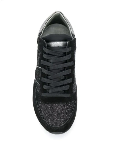 Shop Philippe Model Glitter Embellished Low Top Sneakers In Black