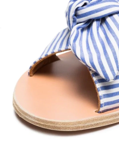 Shop Ancient Greek Sandals Blue And White Thais Cotton Striped Bow Sandals