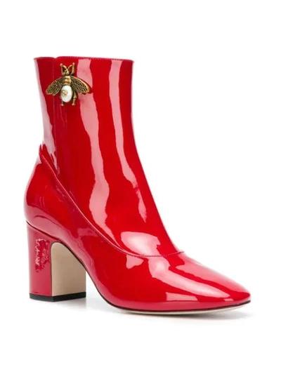 Shop Gucci Bee Ankle Boots In Red