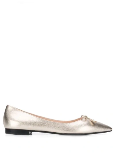 Shop Prada Metallic Logo Plaque Ballerina Shoes