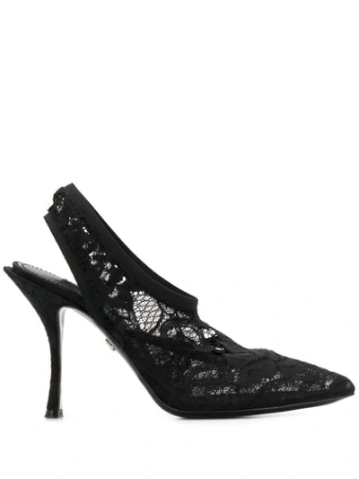 Shop Dolce & Gabbana Floral Lace Slingback Pumps In Black