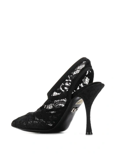 Shop Dolce & Gabbana Floral Lace Slingback Pumps In Black