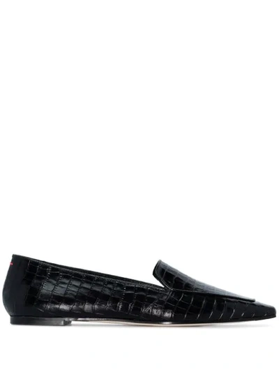 Shop Aeyde Aurora Croc-effect Loafers In Black