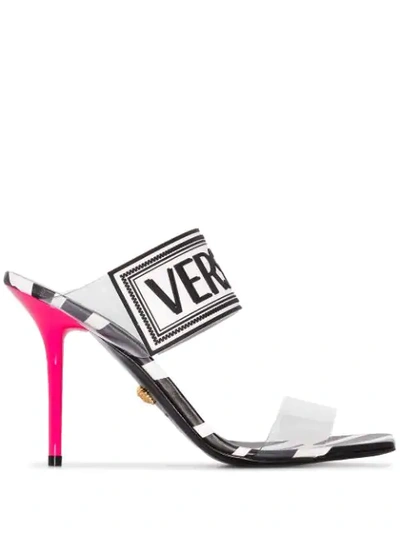 Shop Versace Zebra Print Logo Sandals In White
