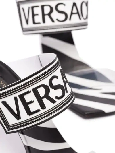 Shop Versace Zebra Print Logo Sandals In White