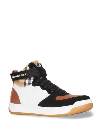 Shop Burberry Leather And Suede High-top Sneakers In Brown