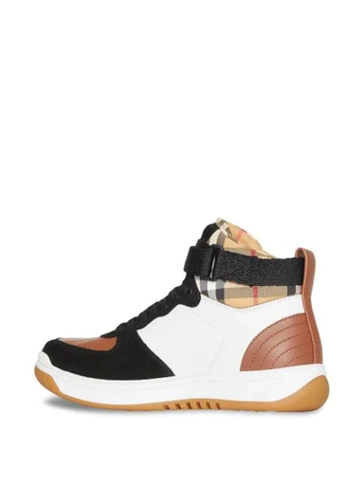 Shop Burberry Leather And Suede High-top Sneakers In Brown