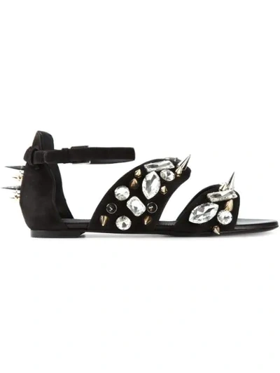 Shop Emanuel Ungaro Stud And Jewel Embellished Sandals In Black