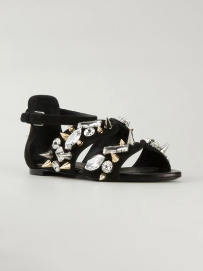Shop Emanuel Ungaro Stud And Jewel Embellished Sandals In Black