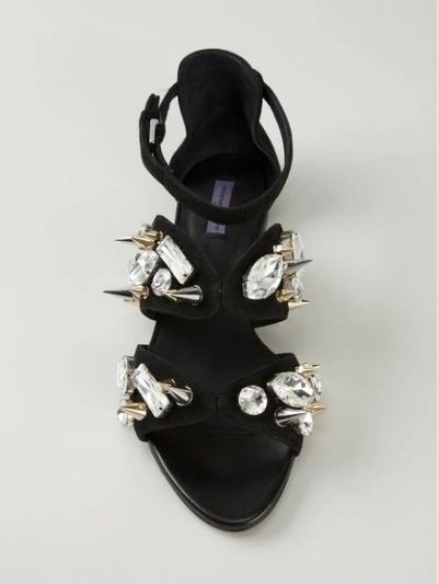 Shop Emanuel Ungaro Stud And Jewel Embellished Sandals In Black