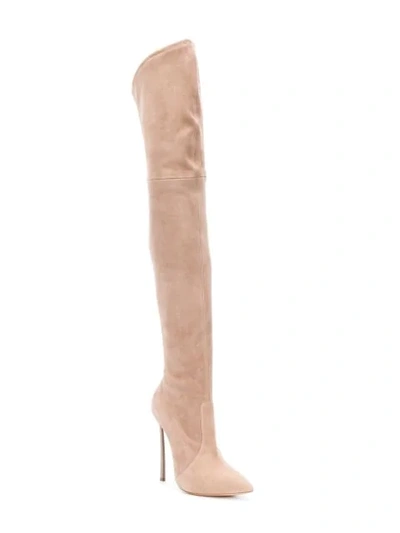 Shop Casadei Stiletto Thigh Length Boots In Neutrals