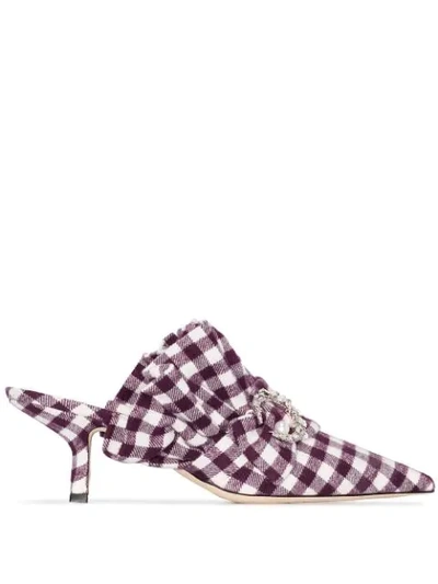 Shop Midnight 00 Checked 55mm Crystal Embellished Mules In White