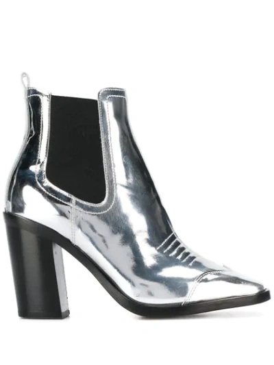 OFF-WHITE 金属感鞋跟短靴 - 银色