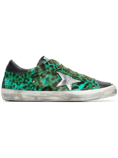 Shop Golden Goose Green, Black And Silver Superstar Leopard Print Leather Sneakers