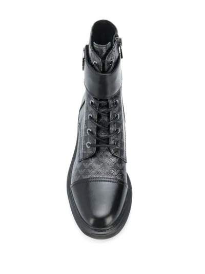 Shop Emporio Armani Logo Print Combat Boots In Black