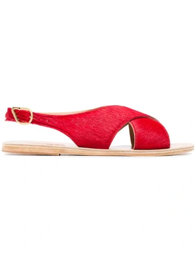 red Maria pony hair sling back sandals