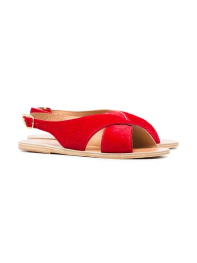 red Maria pony hair sling back sandals