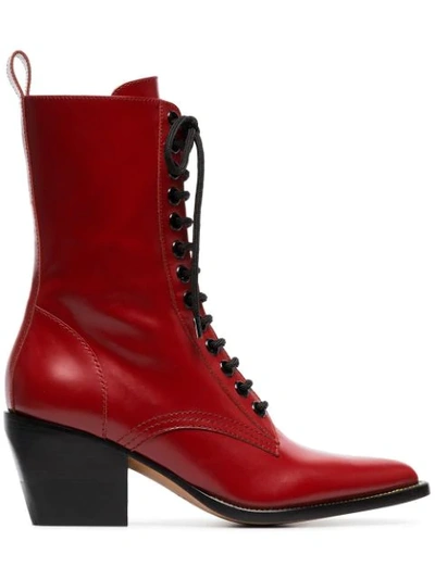 Shop Chloé Red Rylee Medium 60 Leather Boots In 631 Intense Red
